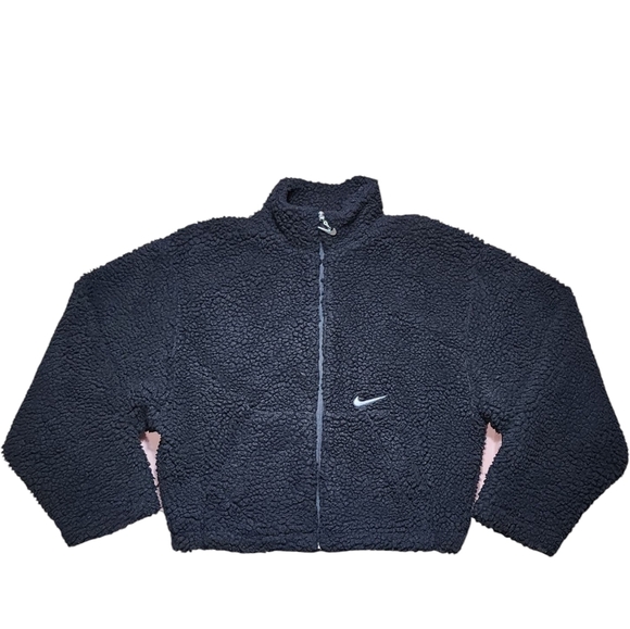 Nike Sportswear Sherpa Swoosh Womens Crop Zip Jacket Size Med - Picture 10 of 15